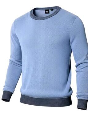 BOSS Hugo Boss Mens (M) Light Blue Cotton/Wool Textured Crew Neck Sweater